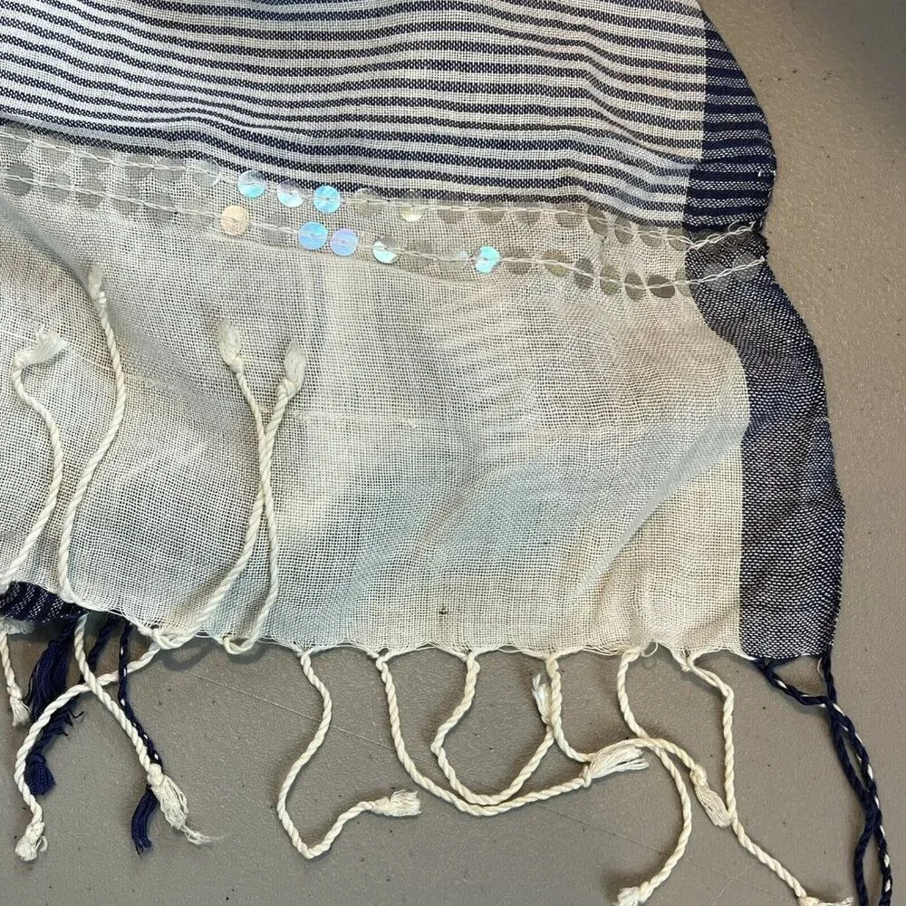 Chico's Nautical Stripe Straight Oblong Scarf Blue Natural Stripe‎ NWT